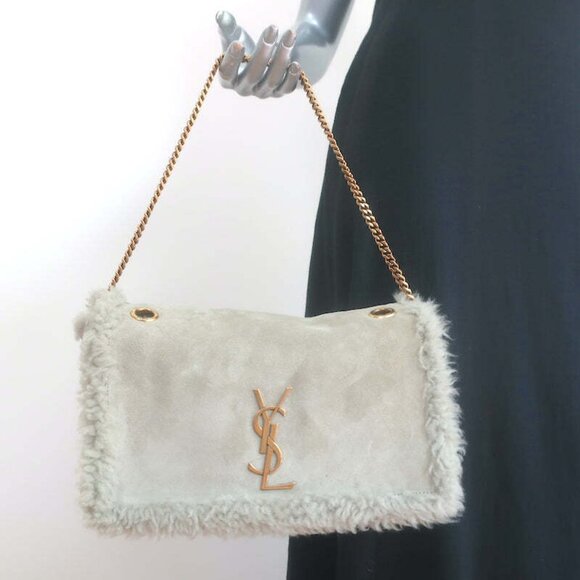 Saint Laurent Kate Shearling Medium Reversible Shoulder Bag Beige Suede - Picture 2 of 12